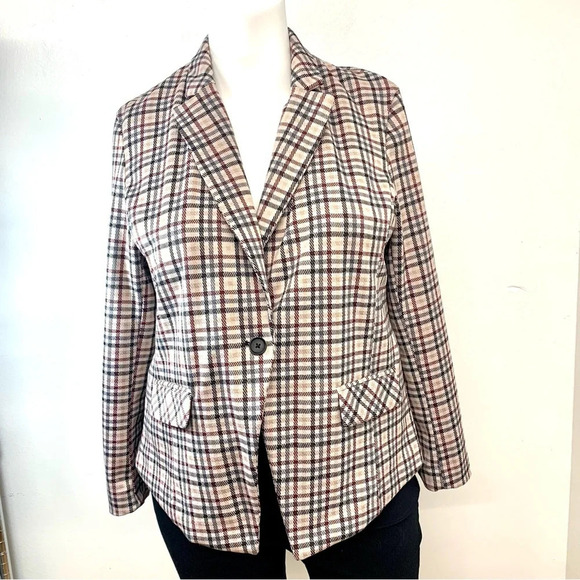 Torrid Plaid Knit Blazer Jacket Sz 1X  Pink Pockets Stretch‎ Lined Office Preppy - Picture 1 of 14